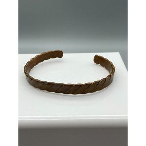 Vintage Genuine Copper Cuff Bracelet, Smooth Flattened Braid Twist Skinny